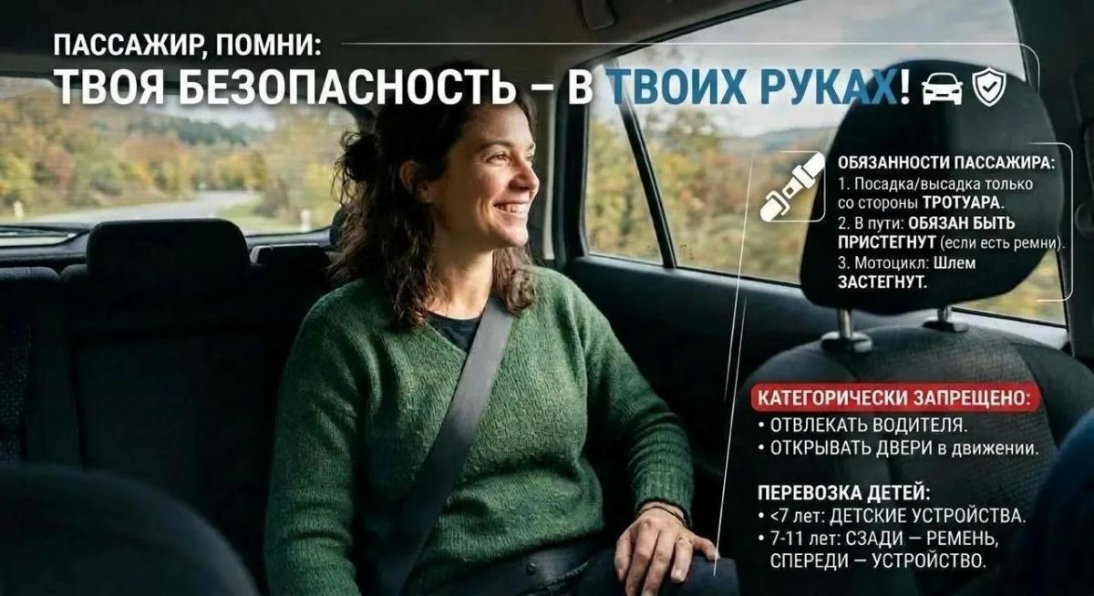 Твоя безопасность в твоих руках — нижегородская Госавтоинспекция напоминает пассажирам авто правила дорожного движения